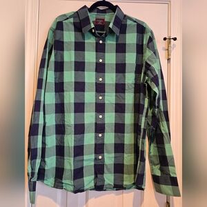 Green & Blue Checkered Untuckit XL Tall Long Sleeve Collared Button Down Men's